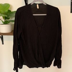 Elan Criss Cross Black Blouse